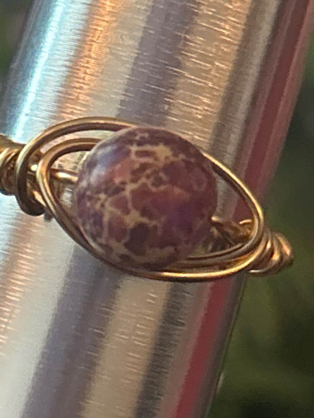 Handmade purple sea sediment jasper wire wrapped crystal ring - size 9